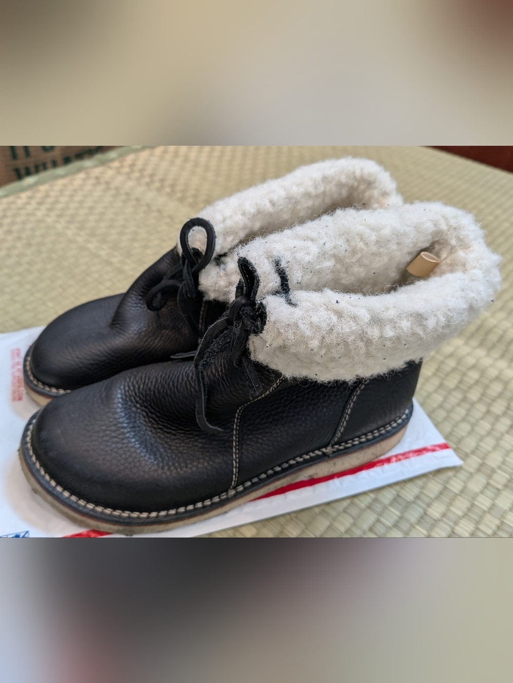 Duckfeet Arhus Leather Wool Shearling Lined Boots Black Size EU 44